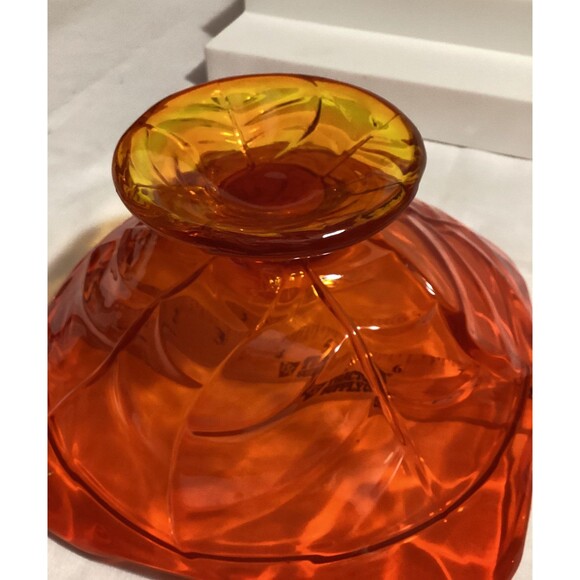 Viking Amberina Orange Yellow Glass Handblown Pedestal Bowl Dish 8" MCM Decor - Picture 5 of 13